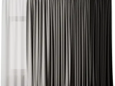 Set of soft grey silk curtains with wrinkles collections 21 HBH Low-poly 3D model