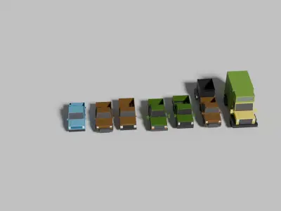 Low Poly Pickup Trucks Pack   Game Ready Low-poly 3D model