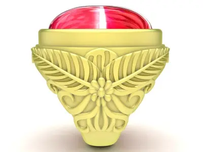 Oval Gem Leaf Pattern Ring for Men 3838 3D print model