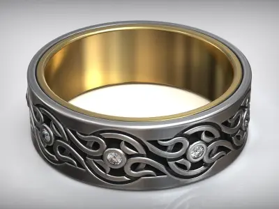 Viking Pattern Wedding Diamons Ring 3D print model