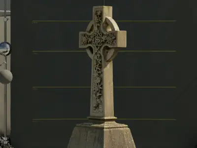 Gravestone Celtic Cross Leaves Decoration  Low-poly 3D model