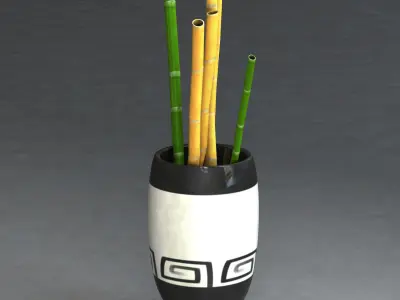 Bamboo and vase Low-poly 3D model