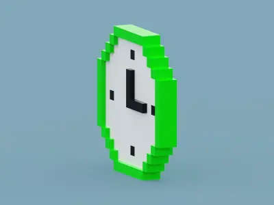 Voxel Green Clock Low-poly 3D model