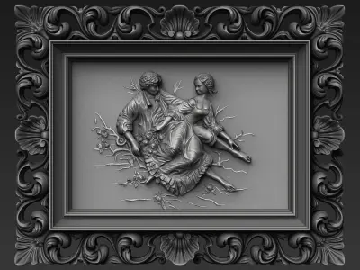 AMOUR couple in ornate frame 3D print model