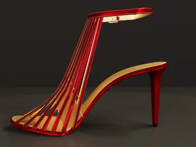 3D red and gold women formal shoe designed with 3ds Max 3D model