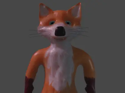 Stylish Low Poly Cartoon Fox with Separate Hair Mesh Low-poly 3D model