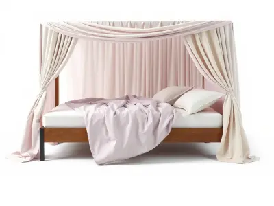 Elegant Canopy Bed with Drapes D Model Pack Low-poly 3D model
