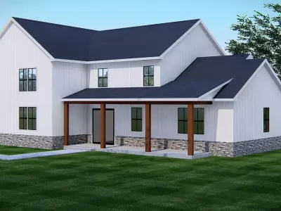 American Wooden Ranch Farmhouse Barndominium 3D Model Exterior 3D model