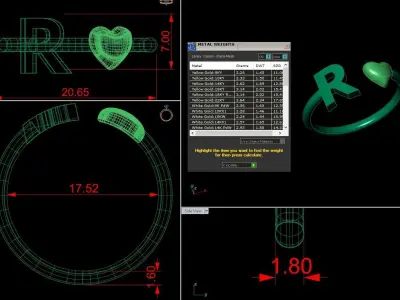 Alphabet Jewelry with Heart Ring  R 3D print model