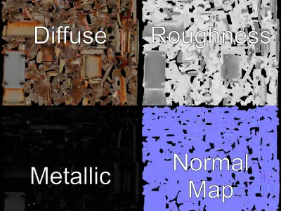 Industrial Dumpster with Scrap Wood Model Pack Low-poly 3D model