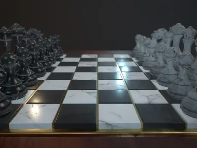 Chess and checker board game Low-poly 3D model