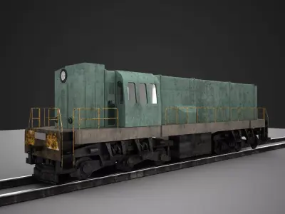 Train engine on tracks 3D model