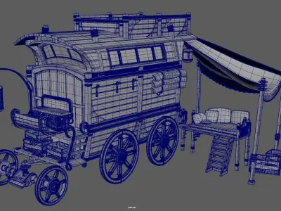 Caravan - 4 wagon with tent 3D model