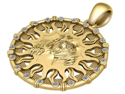 Roaring Bear Sunburst Pendant 3D print model