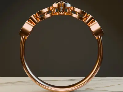 Rose Gold Designer Diamond Ring with Oval Gem 3D model 3D model