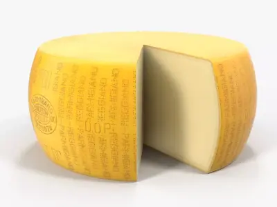 Wheel Of Parmesan Cheese With Piece Cut Out 3D model