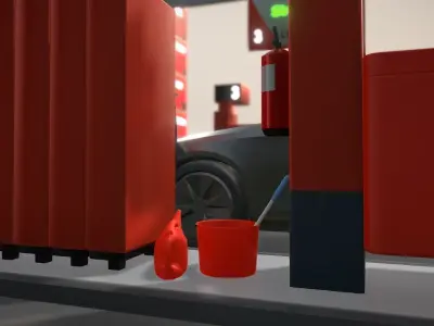 Red Bucket and  Watering Can Low-poly 3D model