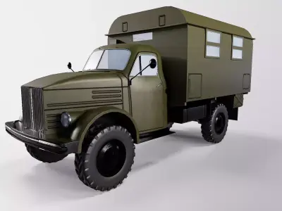 GAZ-63 car with insulated kung mod 1960 year Low-poly 3D model