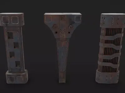 SciFi Columns Low-poly 3D model
