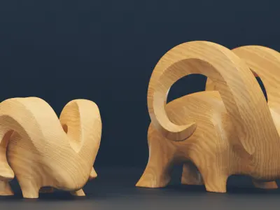 Modern abstract pair of goats sculpture 016 Low-poly 3D model