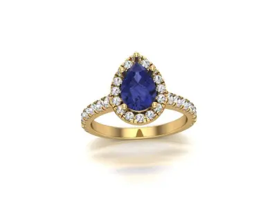 A Teardrop of Twilight The Pear Tanzanite Halo Diamond Ring 3D print model