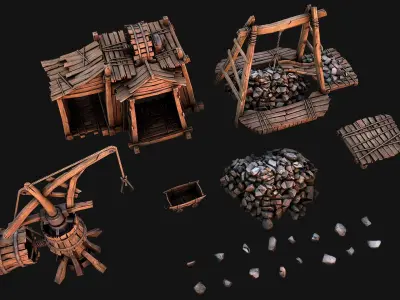Medieval Mine Quarry Industrial Pack Low-poly 3D model