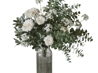 Flower Set 095 Eucalyptus dahlia 3D model