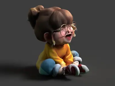 Chinese girl doll figure  Low-poly 3D model