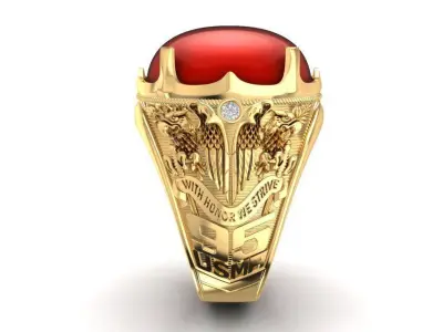 Luxury Red Stone Men Ring with Bold Engraved Design 1920 3D print model