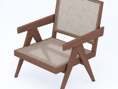 Chair-floorlamp-nightstand wooden lounge chair with woven seat 3D model