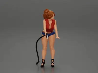 2 Sexy Girl in short putting gas in car at gasoline station 3D print model