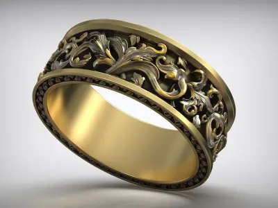 Royal Carved Rococo Ornament Wedding Band 3D print model
