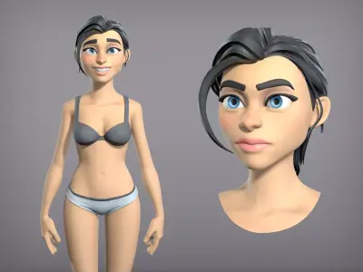 Cartoon female character Kate base mesh Low-poly 3D model