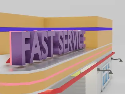 Gas Station Low Poly Diorama 001 Low-poly 3D model