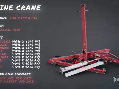 Car Engine Crane - Worn Hydraulic Hoist -3 meshes - Game ready  Low-poly 3D model