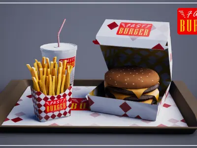 Triple Cheese Burger - Package Low-poly 3D model