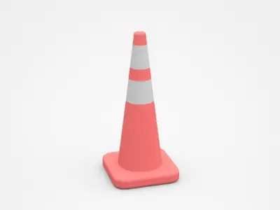Red Traffic Cone With White Stripes 3D model