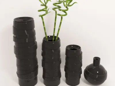 Vases and bamboo set 3D model