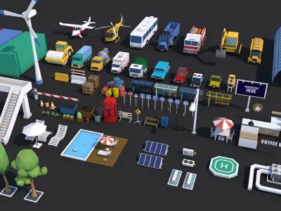 Low Poly City Town Pack Low-poly 3D model
