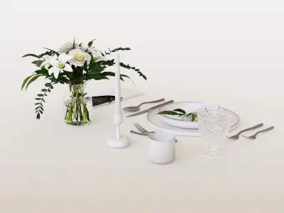 Classic restaurant table setting tableware 3D model