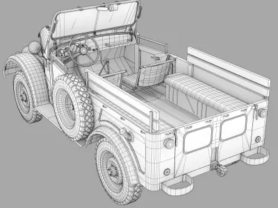 old rusty car GAZ 69 Low-poly 3D model