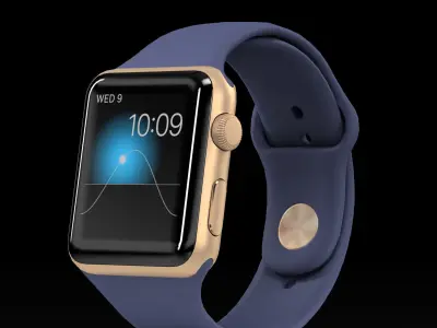 Apple Watch Gold Aluminum Case Midnight Blue Sport Band Low-poly 3D model