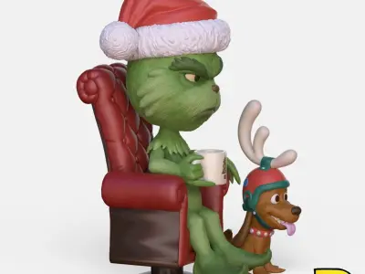 MiniPrint 005 - Grinch with chair and Max 3D print model