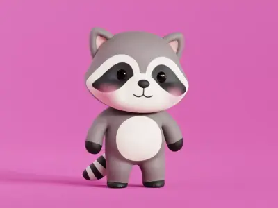 Cartoon Raccoon Chibi Kawaii Character Rigged Animated  Low-poly 3D model