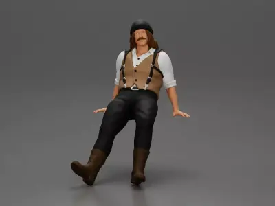 Man in Vintage Outfit and bonnet Seated in a Relaxed Pose 3D print model