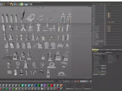 Chinese God Beast Zodiac Dragon Buddha Statue Stone Pillar Model 3D model