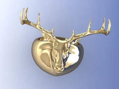3D printable model silver deer head ring 3D print model