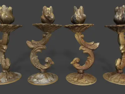 Old Metal Candlesticks Low-poly 3D model