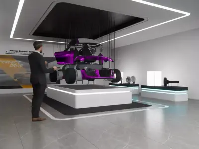 Smart Car Exhibition Booth Low-poly 3D model