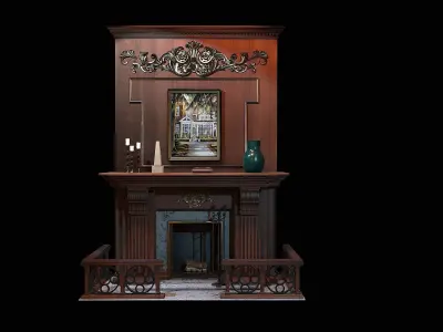 Wooden Study Fireplace  Low-poly 3D model